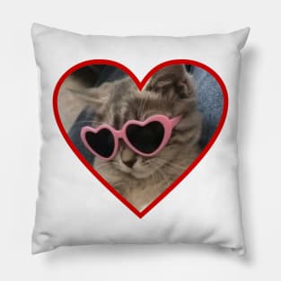 cat wearing pink heart sunglasses Pillow