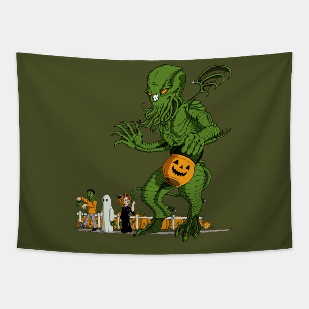 Cthulu or Treat Tapestry by AJIllustrates