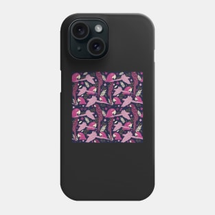 Ara Parrot Tropical Leaves Pink on Dark Blue Phone Case