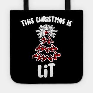 This Christmas is Lit Buffalo Plaid Holiday Pun Tote