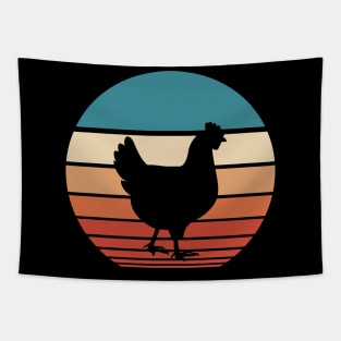 Chicken Retro Sunset Tapestry