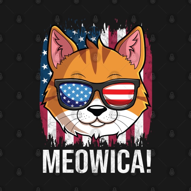 Meowica Orange Cat American Flag Sunglasses 4th of July by HCMGift