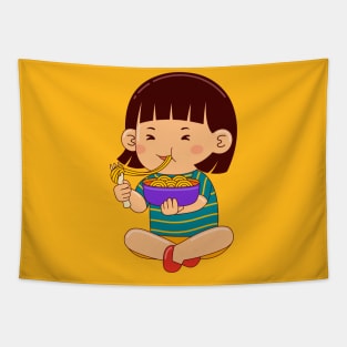 girl kids eating noodle Tapestry