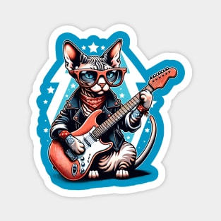 Devon Rex Cat Playing Guitar Magnet