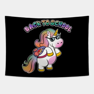 Cute Back To School Unicorn Student with Backpack Tapestry