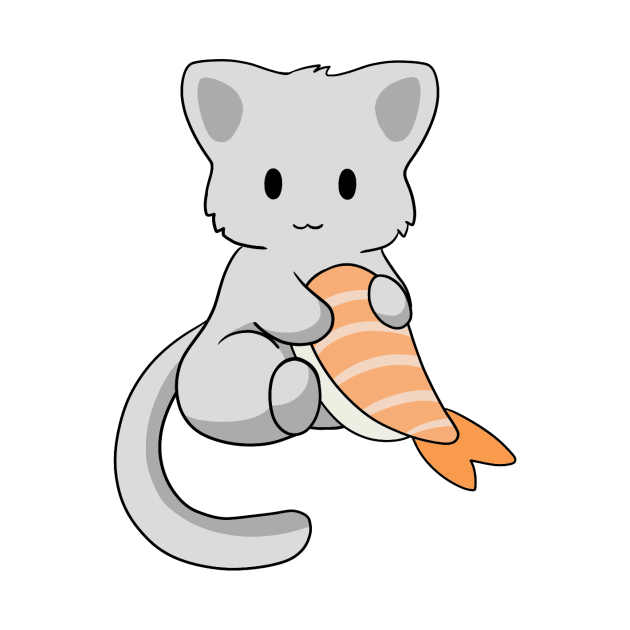 Grey Cat with Prawn Sushi by BiscuitSnack