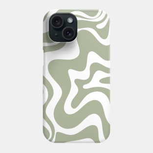 Liquid Swirl Retro Abstract Pattern in Sage Green and White Phone Case