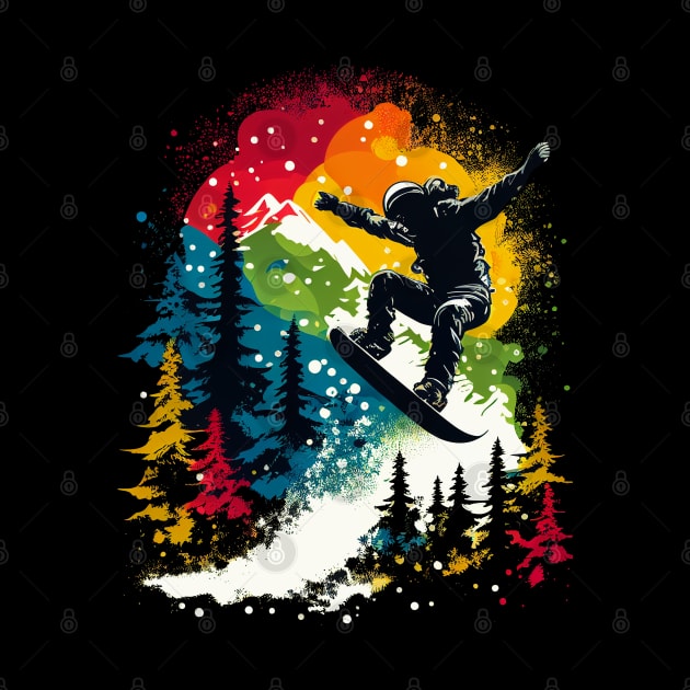 Snowboarding Snowboarder with Mountains Trees by Pine Hill Goods