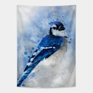 Dramabite Watercolor Blue Jay Bird Tapestry