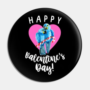 Happy Valentine's Day Hyacinth Macaw Parrot Couple Pin