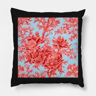 Coral flowers on sky blue toile Pillow