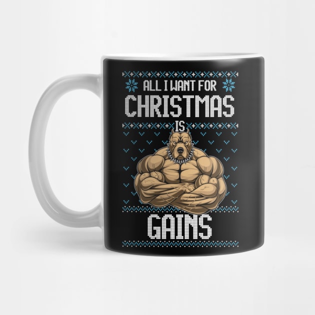All I Want For Christmas if Gains Funny PitBull Dog Bodybuilding Fitness  Gift - All I Want For Christmas Is Gains - Sticker