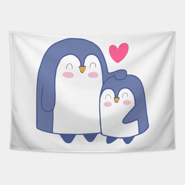 Cartoon Cute Penguin Family Art Tapestry by MariaStore