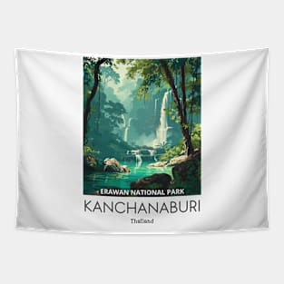 A Vintage Travel Illustration of Erawan National Park - Thailand Tapestry