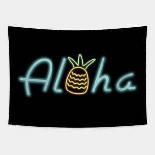 Retro Vintage Neon Sign Aloha Pineapple Tapestry