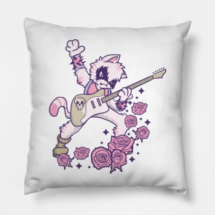 Pastel Goth Kawaii Heavy Metal Cat Guitarist Guitar Playing Pillow