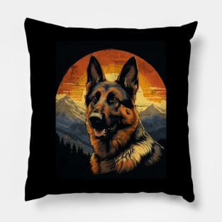 Retro Vintage German Shepherd Mountain Sunset Pillow