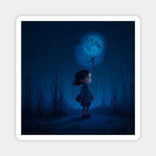 Blue Forest Moon Girl Magnet