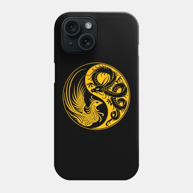 Yellow and Black Dragon Phoenix Yin Yang Phone Case by jeffbartels