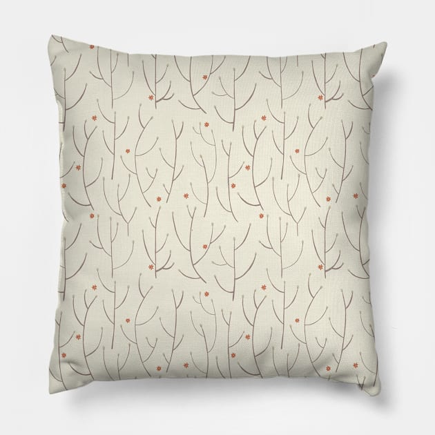 Branches pattern in cream Pillow by Happy Mouse Studio