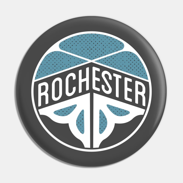 Rochester Flower logo - turquoise Pin by todd_stahl_art