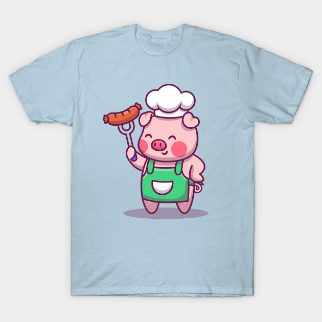 Cute Chef Pig Holding Sausage - Chef - T-Shirt