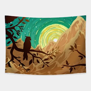 Colorful sunny parrot landscape Tapestry