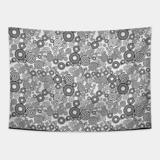 Black and Gray Spiral Pattern Tapestry