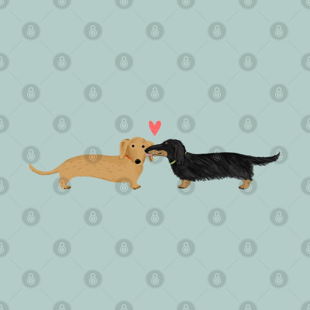 Dachshunds Love | Cute Wiener Dogs with Heart by Coffee Squirrel