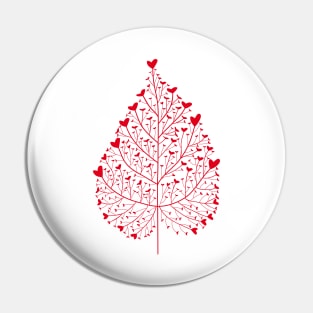 Red hearts leaf drawing Pin