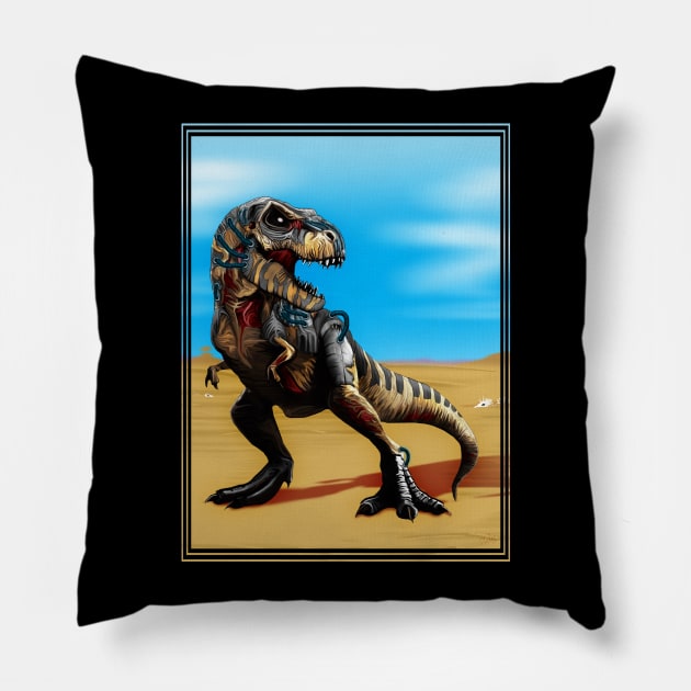 Cyborg Zombie T-Rex Pillow by SquareDog