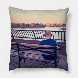 Sunset Carl Schulz Park Bench Lonely Man Manhattan New York City Pillow