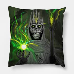 Dark Wizard The Enchanting Skeletal Sorcerer Pillow