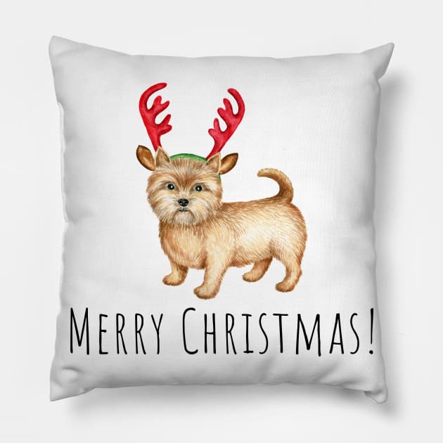 Cute Norwich terrier , Christmas dog Pillow by Simple Wishes Art