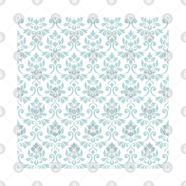 Feuille Damask Duck Egg Blue on White Pattern by NataliePaskell