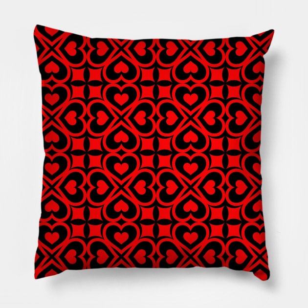Red Heart Pattern On Black Background Art Print Pattern Design Pillow by Pattern Plans