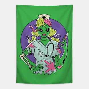 Creepy Zombie Nurse Cartoon // Halloween Zombie Tapestry