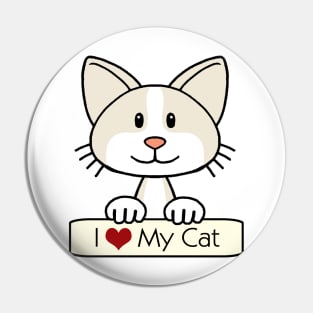 Cream and White Cat - I Love My Cat Pin