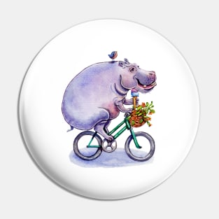 hippo on bicycle with icecream Pin