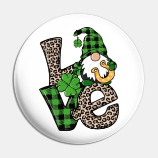 Love St Patricks Day Gnome Leopard Shamrock Pin