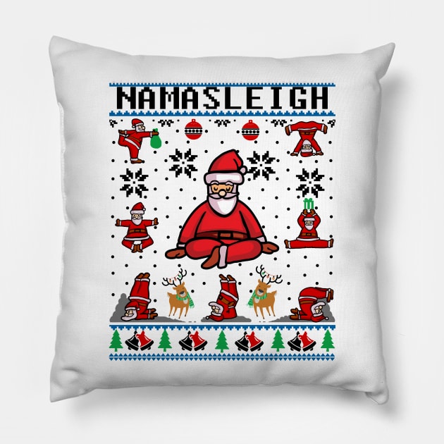Namasleigh Yoga Funny Christmas Sweater Pillow by KsuAnn