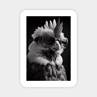 Rooster Ruckus: A Black and White Portrait Magnet