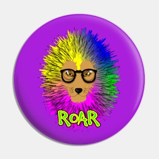 Lion King Of The Jungle Animals Roar Funky Rainbow Colors Pin