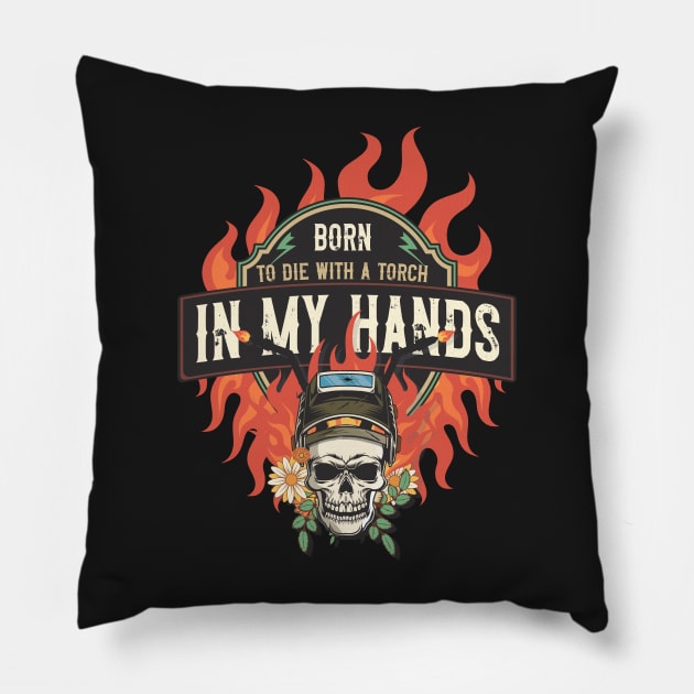 Welders skull woman sarcastic floral retro quote welder girl Pillow by HomeCoquette