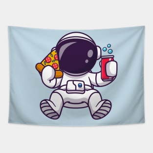 Cute Astronaut With Pizza And Soda Cartoon Tapestry