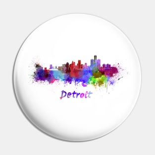 Detroit skyline in watercolor Pin