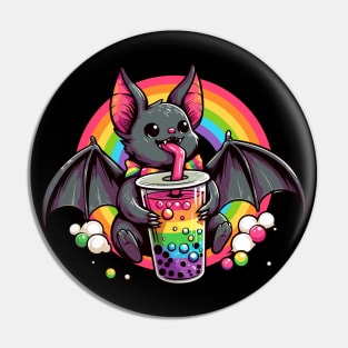 Vampire Bat Drinking Bubble Tea Pin