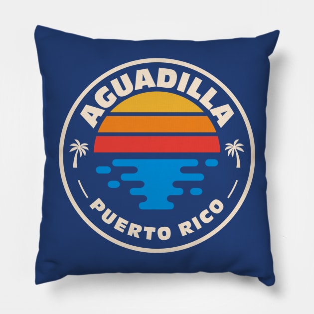 Retro Aguadilla Puerto Rico Vintage Beach Surf Emblem Pillow by Now Boarding