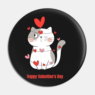 Colorful Illustrated Cute Cat Happy Valentine's Day Pin