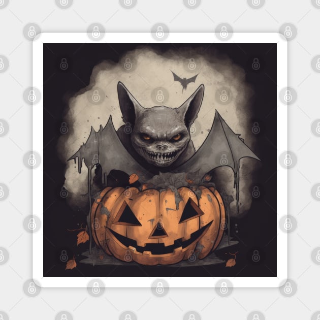 a bat with bat wings and a pumpkin Magnet by Alekxemko